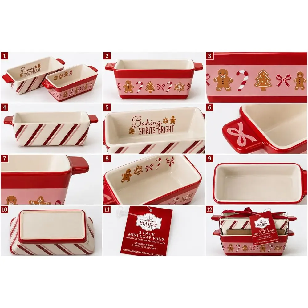 NWT Holiday Time Christmas Gingerbread Mini Loaf Pans Set of 2